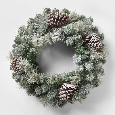 24in Unlit Lightly Flocked with Pinecones Artificial Wreath - Wondershop™ | Target