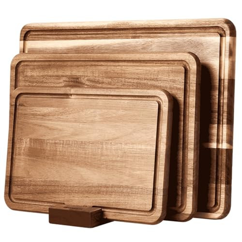 YUSOTAN Wood Cutting Board Set of 3 for Kitchen, Acacia Wooden Cutting Boards, Thick Chopping Board with Deep uice Groove Butcher Block, Wooden Trays for Meat, Fruit and Cheese | Amazon (US)