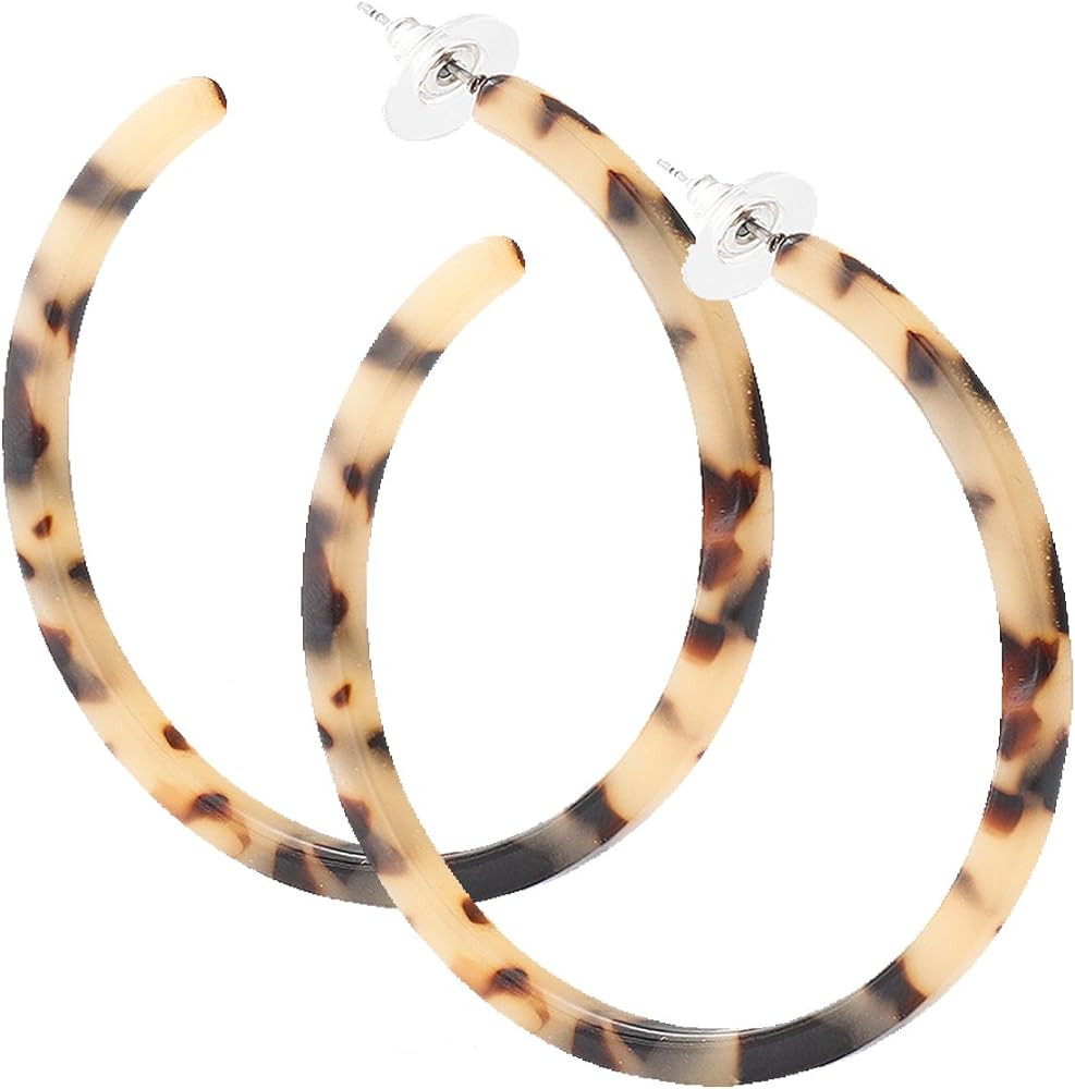 Acrylic Hoop Earrings Tortoiseshell Acrylic Earrings Geometric Resin Earring Studs for Women | Amazon (US)