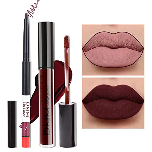 evpct 2Pcs Dark Deep Burgundy Red Matte Lipstick and Lip Liner Makeup Set for Women Dark Blood Red Liquid Matte Brown Lipstick Lip Liner Stain long lasting waterproof Permanent Lipsticks 24 hours 17# | Amazon (US)