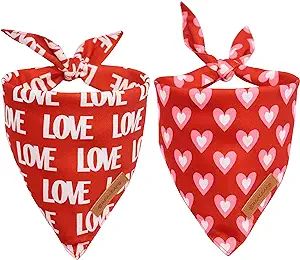 Realeaf Valentine's Day Dog Bandanas 2 Pack, Triangle Reversible Love Pet Scarf for Boy and Girl,... | Amazon (US)