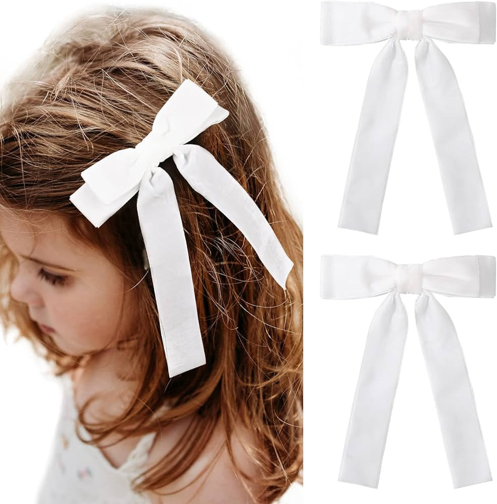 2PCS White Velvet Bows Girls Hair Clip Ribbon Accessories for Baby Toddlers Teens Kids | Amazon (US)