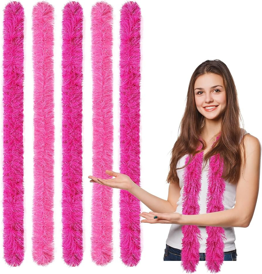 5pcs Feather Boa - Pink Mix Artificial Fluffy Boas Bulk 5 Ft for Wedding Birthday Tea Party Chris... | Amazon (US)