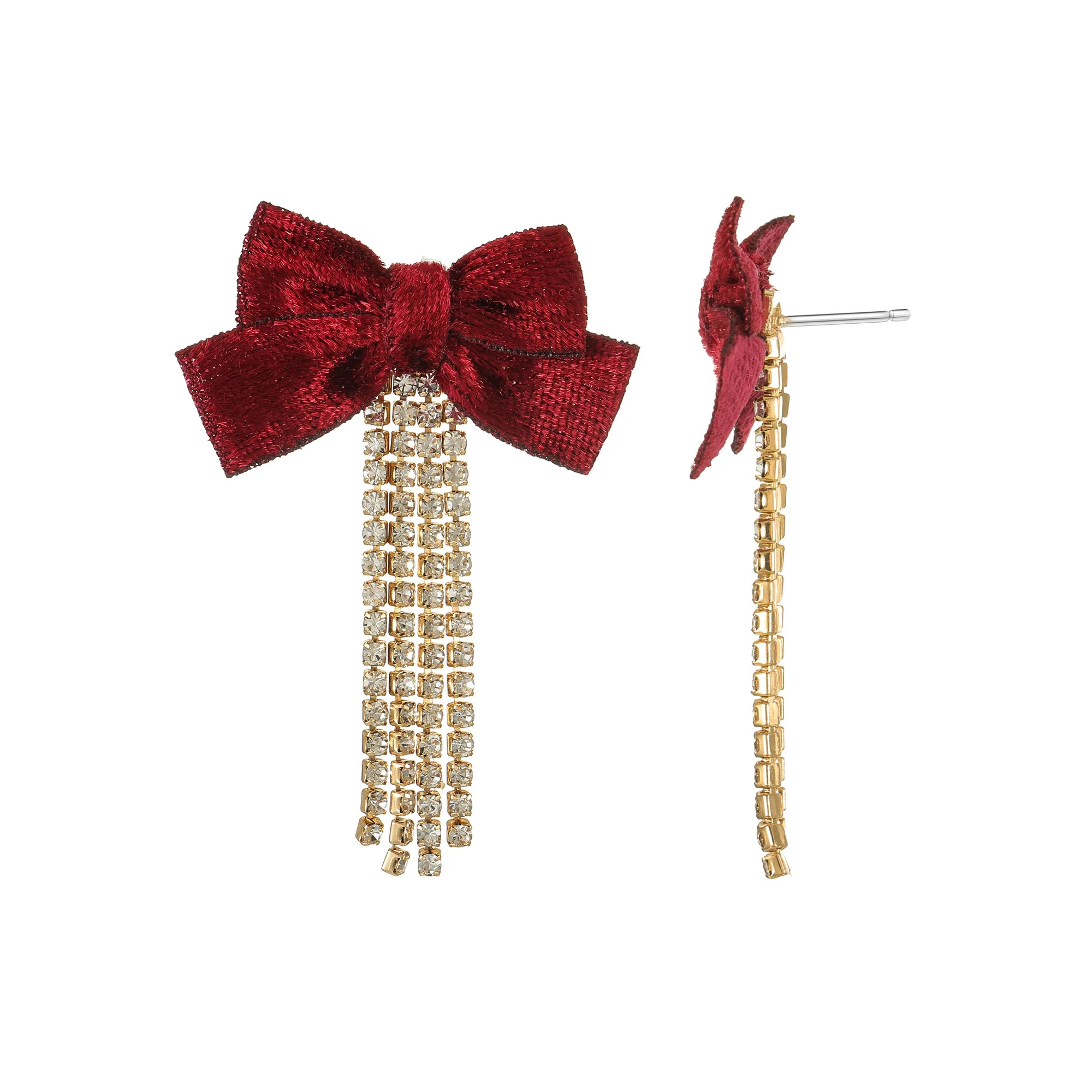 Holiday Time Red Bow and Rhinestone Earrings, 1 Pair | Walmart (US)