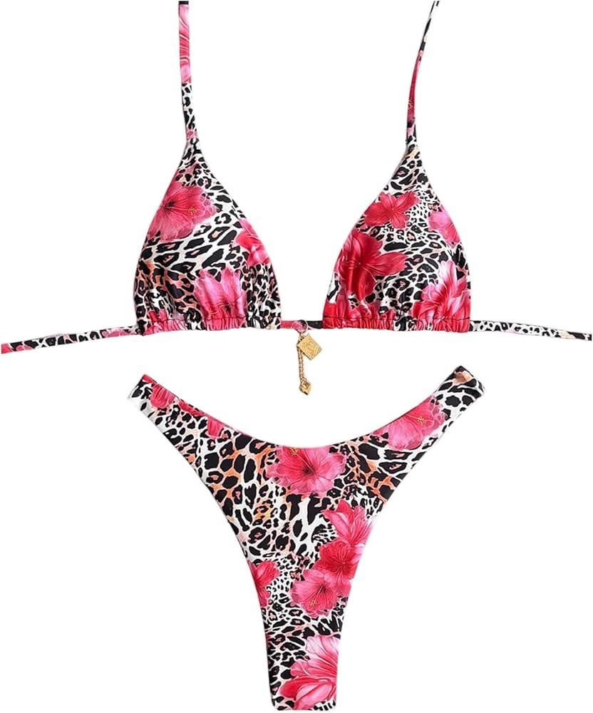 GORGLITTER Women's Cheetah Print Bikini Stringy Summer 2026 Y2k Beach String Triangle Thong Bathi... | Amazon (US)