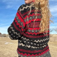 Vintage Red & Black Aztec Pattern Fleece Button Front Sweater Jacket | Etsy (US)