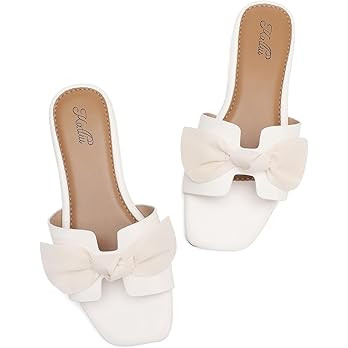 katliu Women's Bow Flat Sandals Square Open Toe Dressy Slide Sandals Slip On Summer Sandals for W... | Amazon (US)