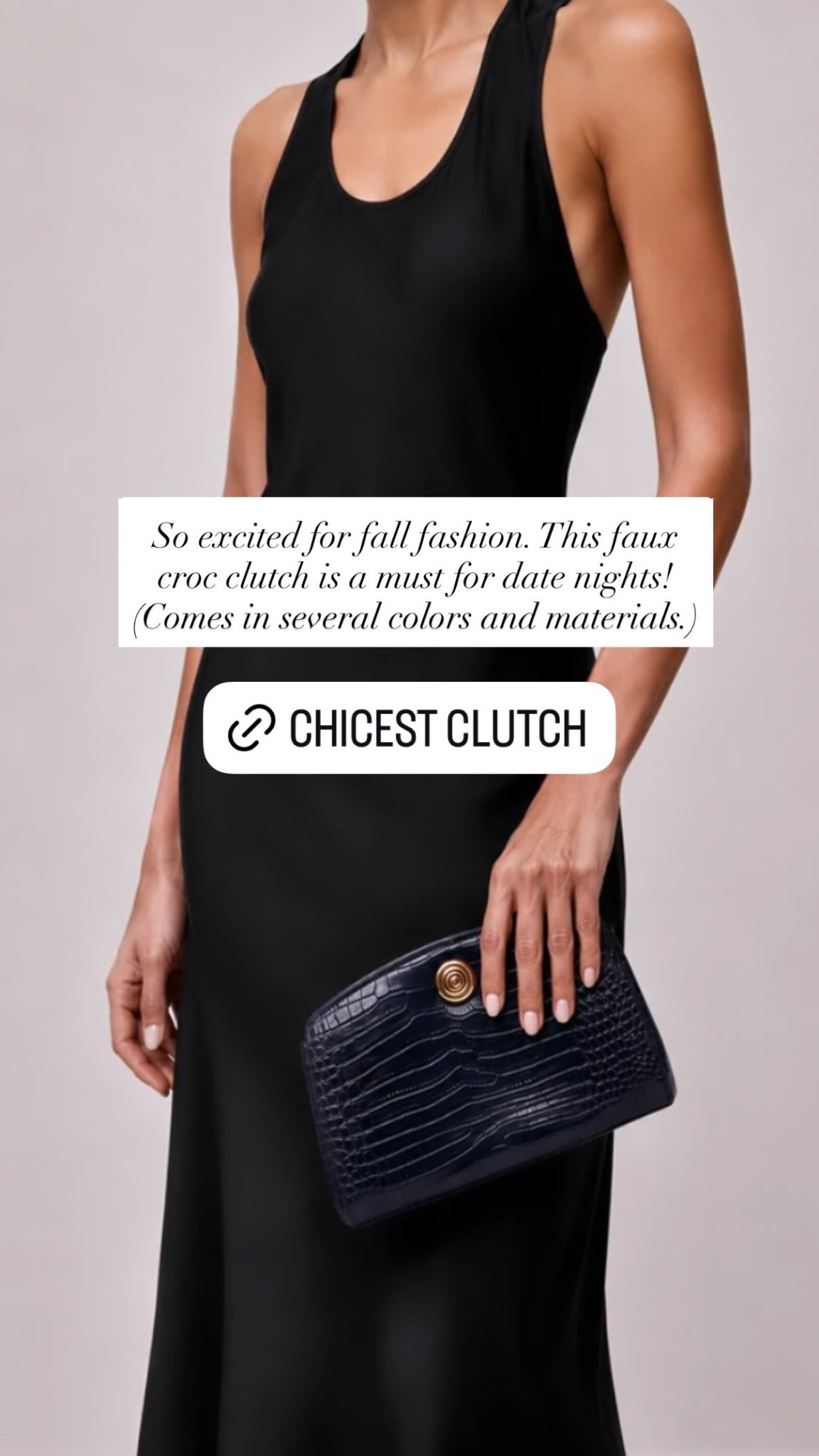 So excited for fall fashion. This faux croc clutch is a must for date nights! (Comes in several colors and materials.)