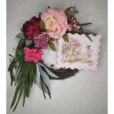 Vintage Cupid And Faux Floral Valentine's Day Wreath | Wayfair North America