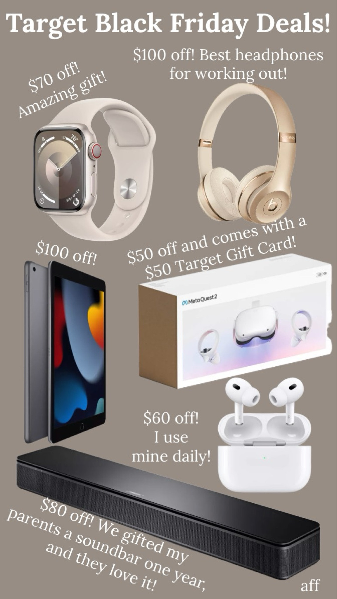 Target Black Friday Deals! Lots of tech on sale and so many would make great gifts!
………….
frame tv on sale, frame tv sale, Black Friday sale, target Black Friday, target Black Friday tech deals, technology sale, meta quest 2 sale, beats headphones, Apple Watch sale, gifts for her, gifts for him, gifts for teens, instax camera, gifts for teen boys, gifts for teen girls, gifts for gamers, gifts for boys, gifts for girls, gifts for husband, soundbar on sale, theragun on sale, AirPods pros sale, AirPod pros sale, iPad sale, tech gifts, tech sale, technology gifts, techie gifts target finds, install mini camera, therabody theragun, frame TV under $1000, gifts under $100, gifts under $200, gifts under $500, Beats Studio headphones, meta quest 3, vr headset sale, family gift ideas

#LTKsalealert #LTKGiftGuide #LTKmens