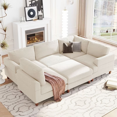 NicBex Couches for Living Room Modular Sectional Corner Sofa Bed L-Shaped Spacious Space Sofa with Movable Ottoman, Beige | Target