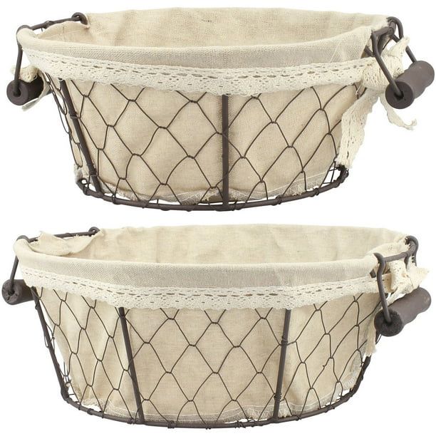 Stonebriar Collection Set of 2 Round Wire Baskets with Fabric | Walmart (US)