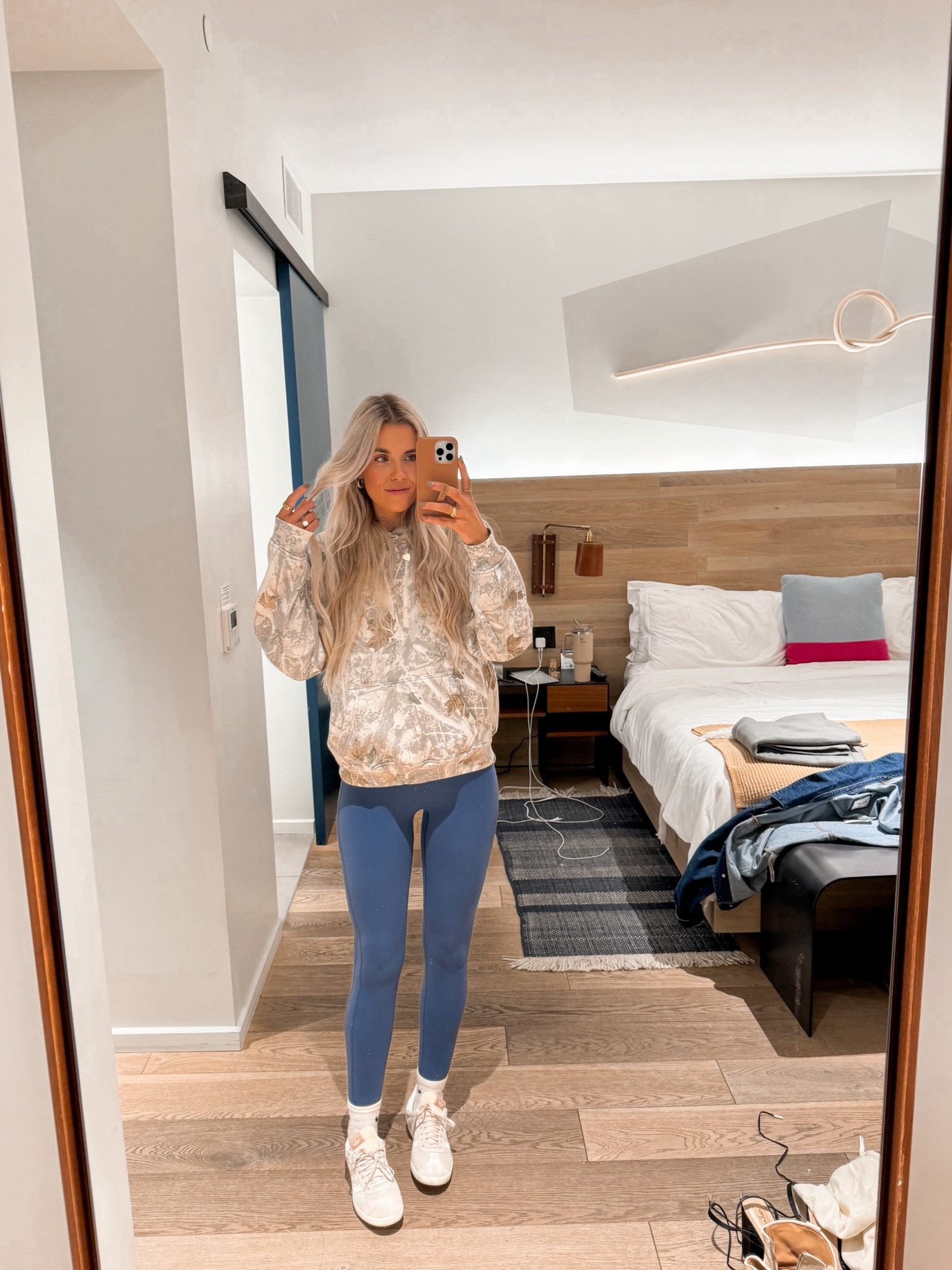 casual outfit ft my favorite camo hoodie. leggings in a size small (my favorite brand) + sweatshirt in a small — these sneakers have been SO great to travel with. so comfy. true to size 

#LTKMostLoved #LTKSeasonal #LTKshoecrush