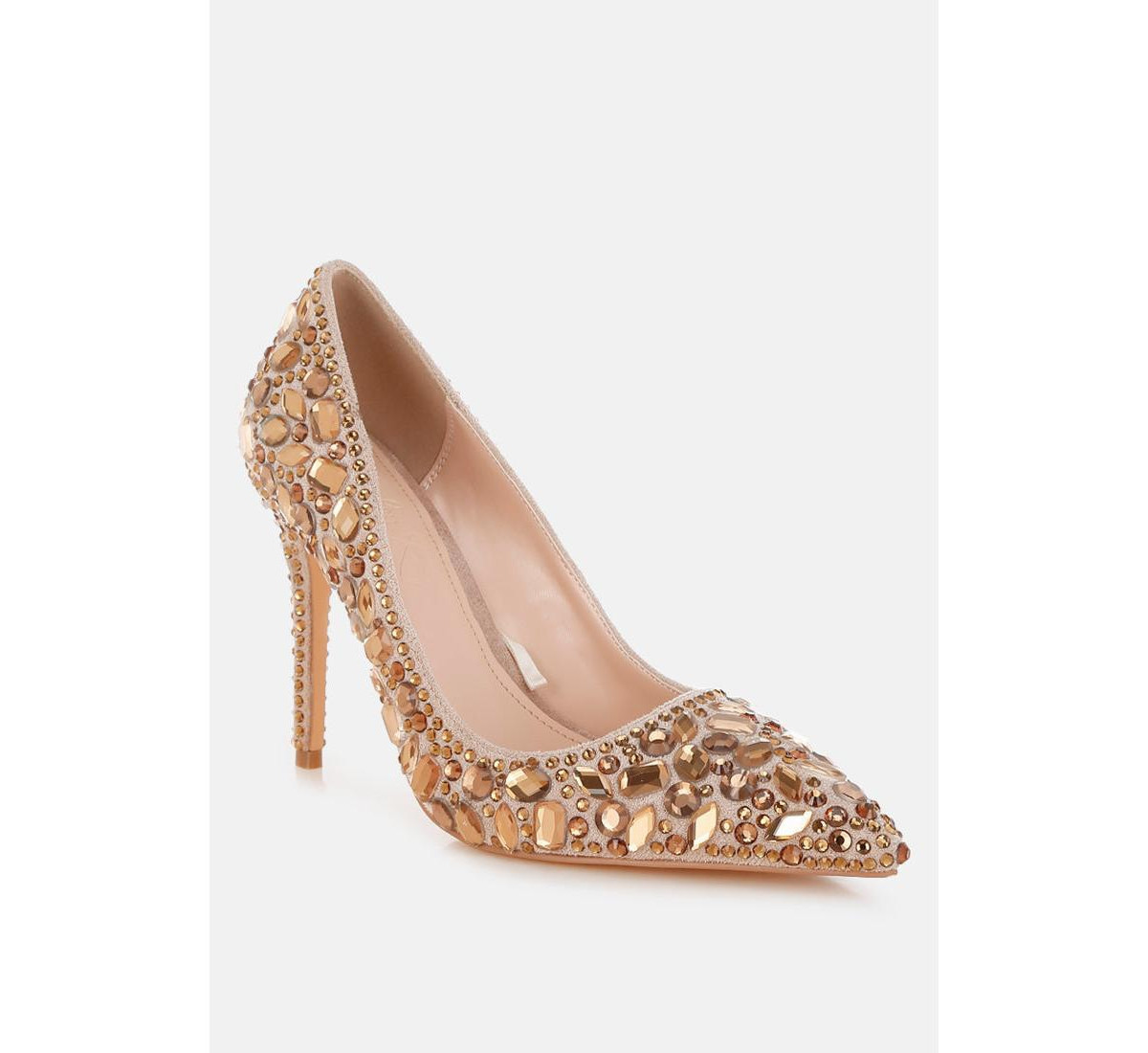 London Rag Women's Iceout Diamante and Rhinestone Embellishments Pumps - Gold | Macy's