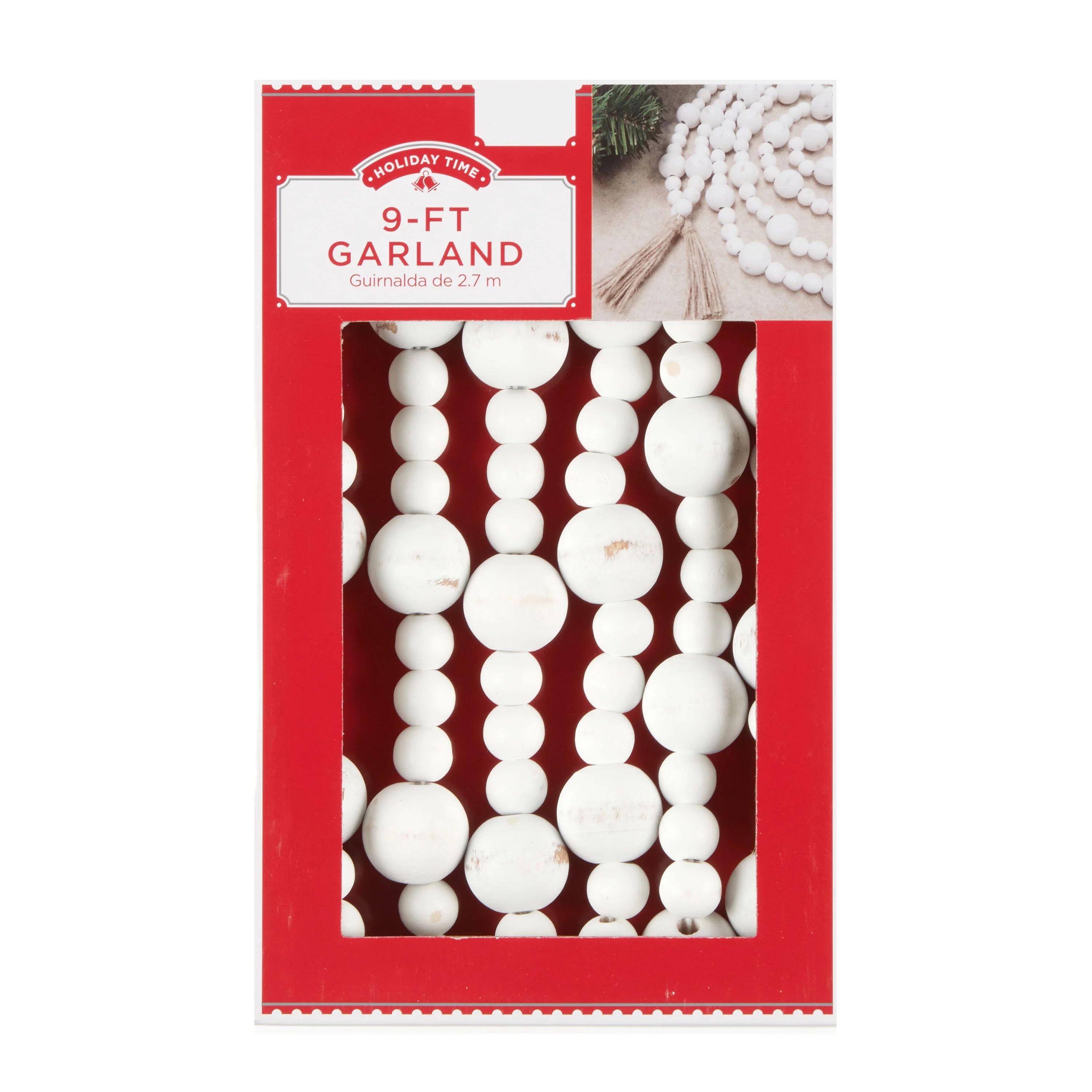 Holiday Time White Wood Bead Garland, 9' | Walmart (US)