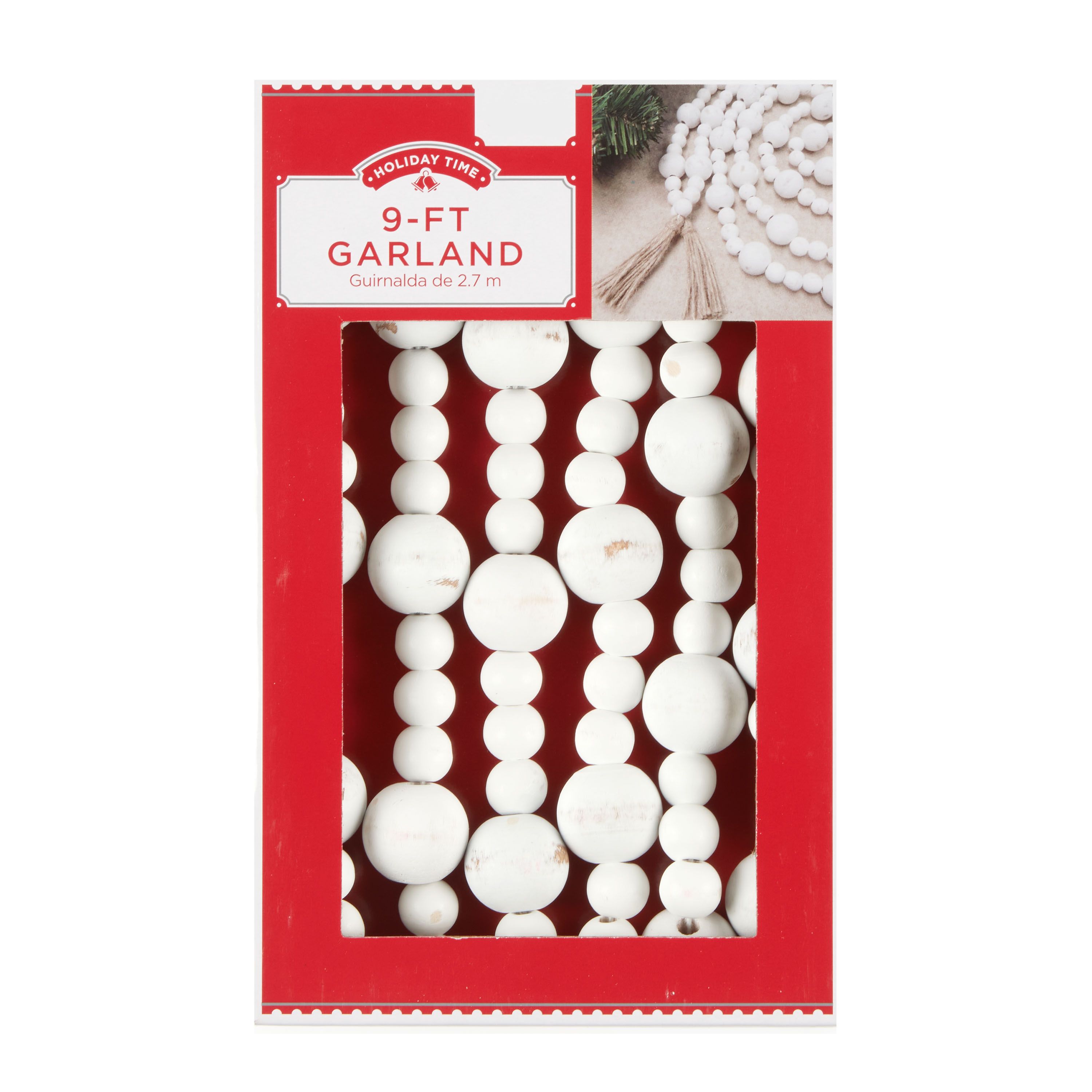 Holiday Time White Wood Bead Garland, 9' - Walmart.com | Walmart (US)