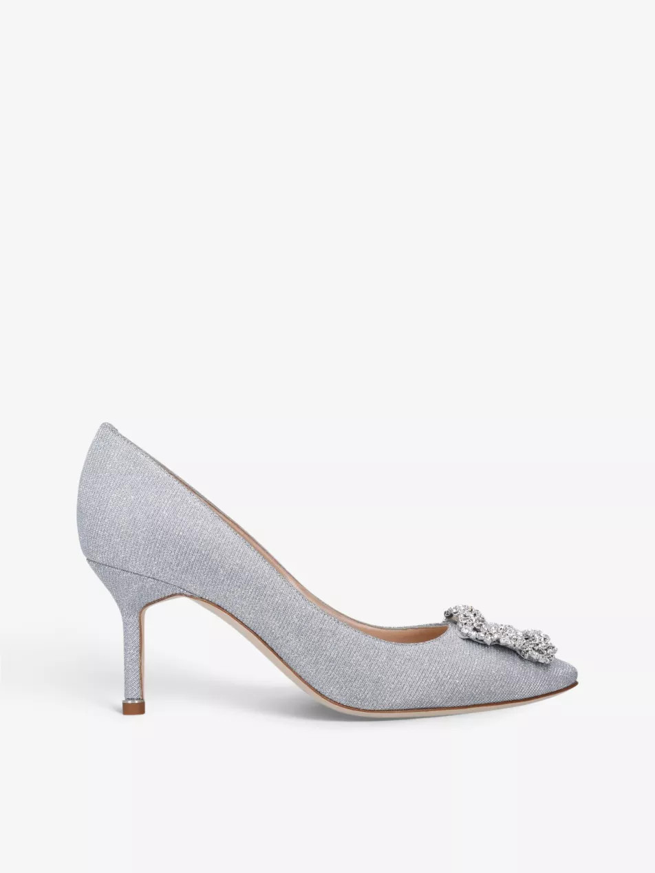 Hangisi 70 crystal-embellished metallic-woven courts | Selfridges