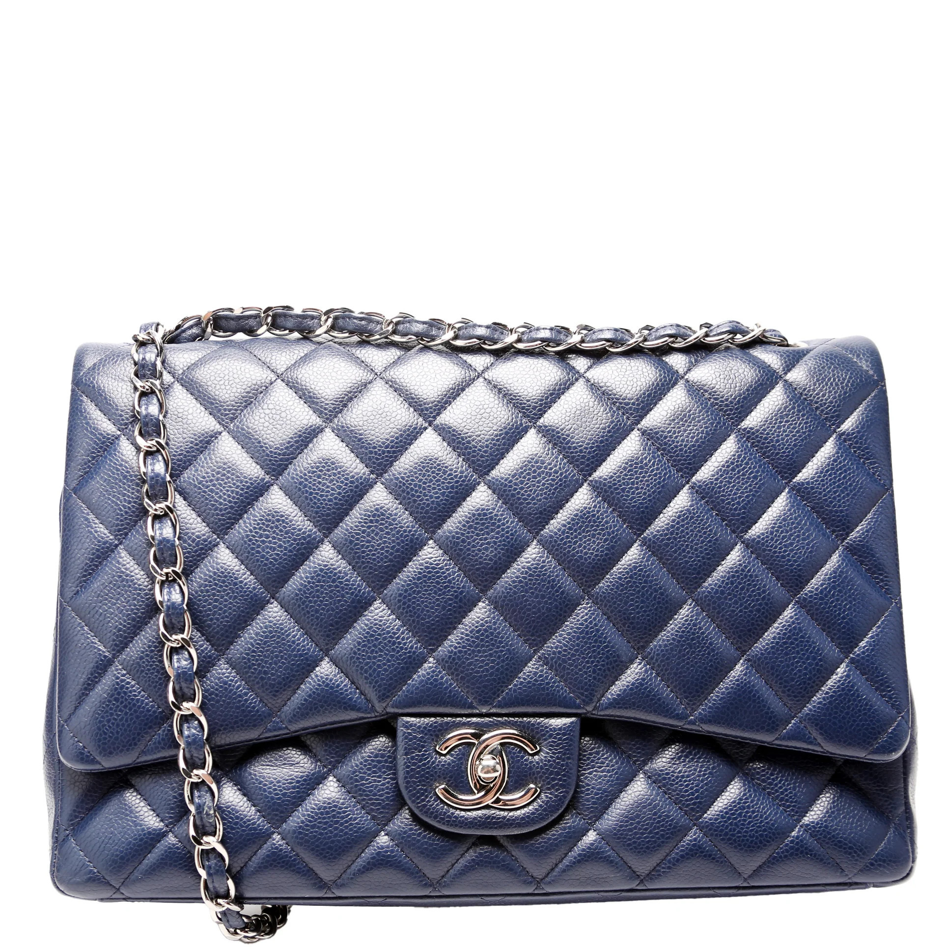 Classic Flap Maxi Caviar 14-16M Navy | Keeks Designer Handbags