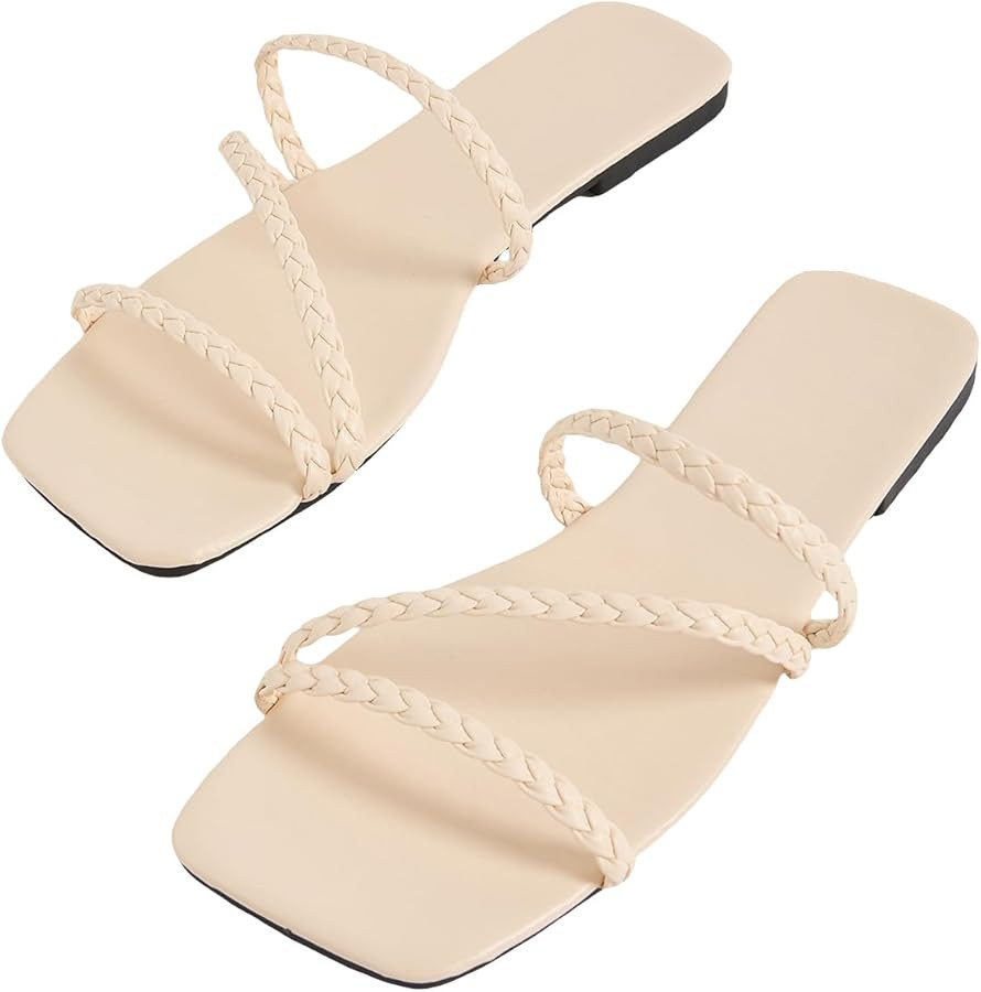 GORGLITTER Women's Strappy Flat Sandals Open Toe Slip On Dressy Slide Sandals | Amazon (US)