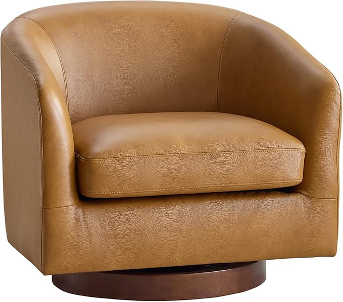 AEDI Genuine Leather Swivel Accent Chair, Barrel Armchair for Living Room and Bedroom, Light Came... | Amazon (US)