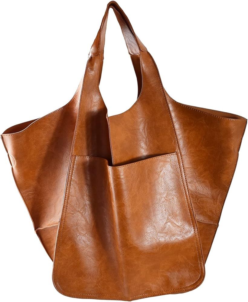 KlaOYer Oversized Leather Tote Bag Large Capacity Work Hobo Pu Leather Bucket Purse And Handbag B... | Amazon (US)
