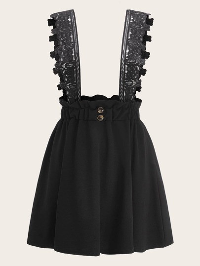 Plus Lace Panel Button Suspender Skirt | SHEIN