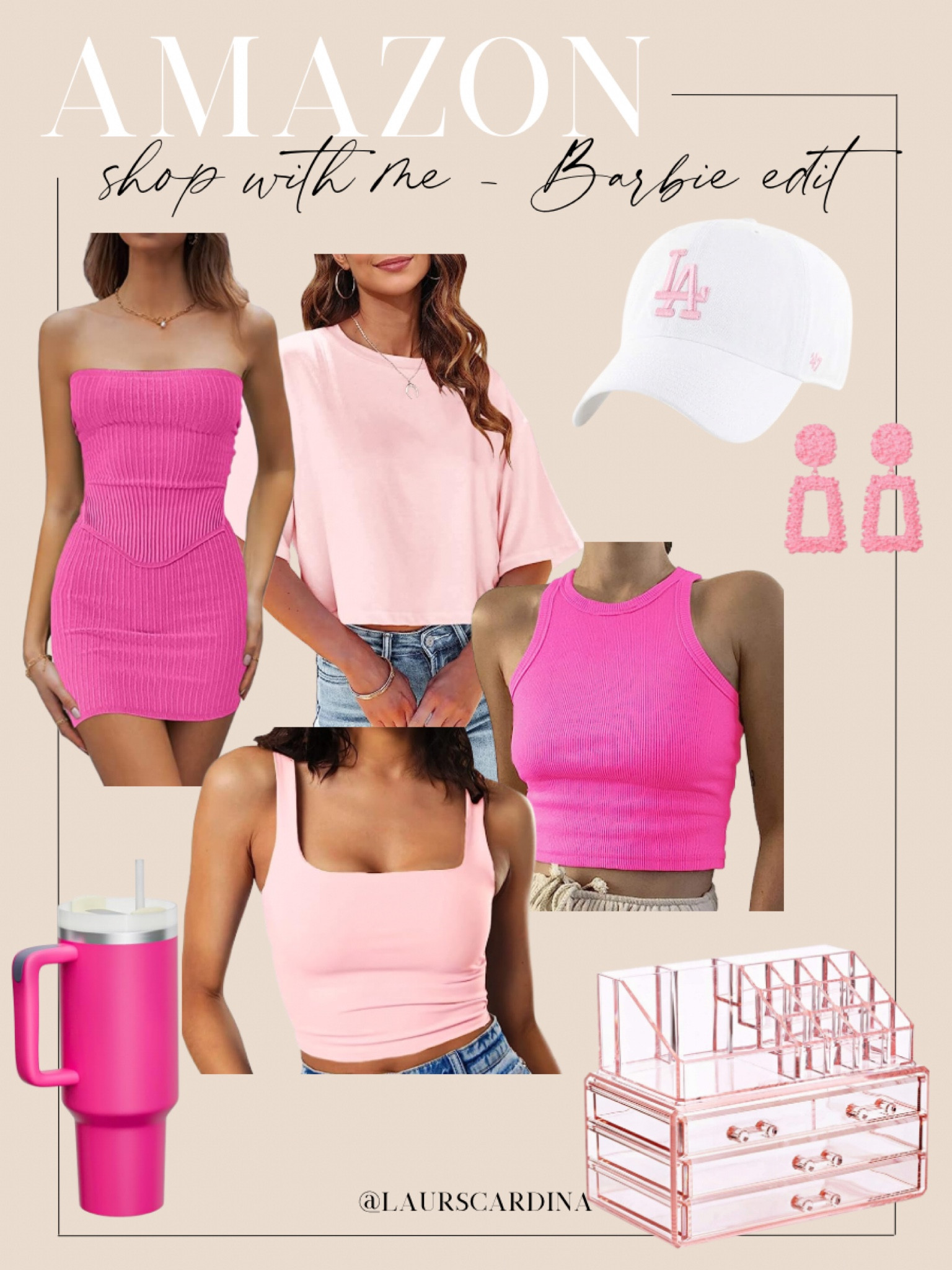 Amazon shop with me - Barbie edit!! Bathe yourself in pink with these pink tanks, tee, mini dress, insulated cup, cosmetic organizer, LA hat, and earrings  

#LTKstyletip #LTKunder50 #LTKbeauty