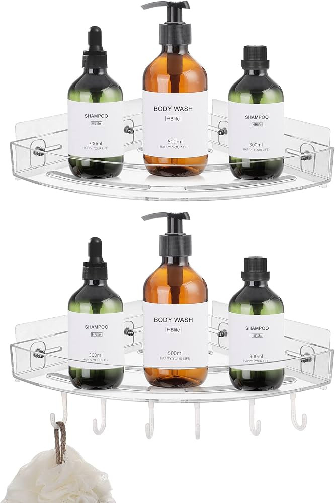 HBlife Corner Shower Caddy, Acrylic Adhesive Shower Shelves Wall Mounted, No Drilling Bathroom Sh... | Amazon (US)