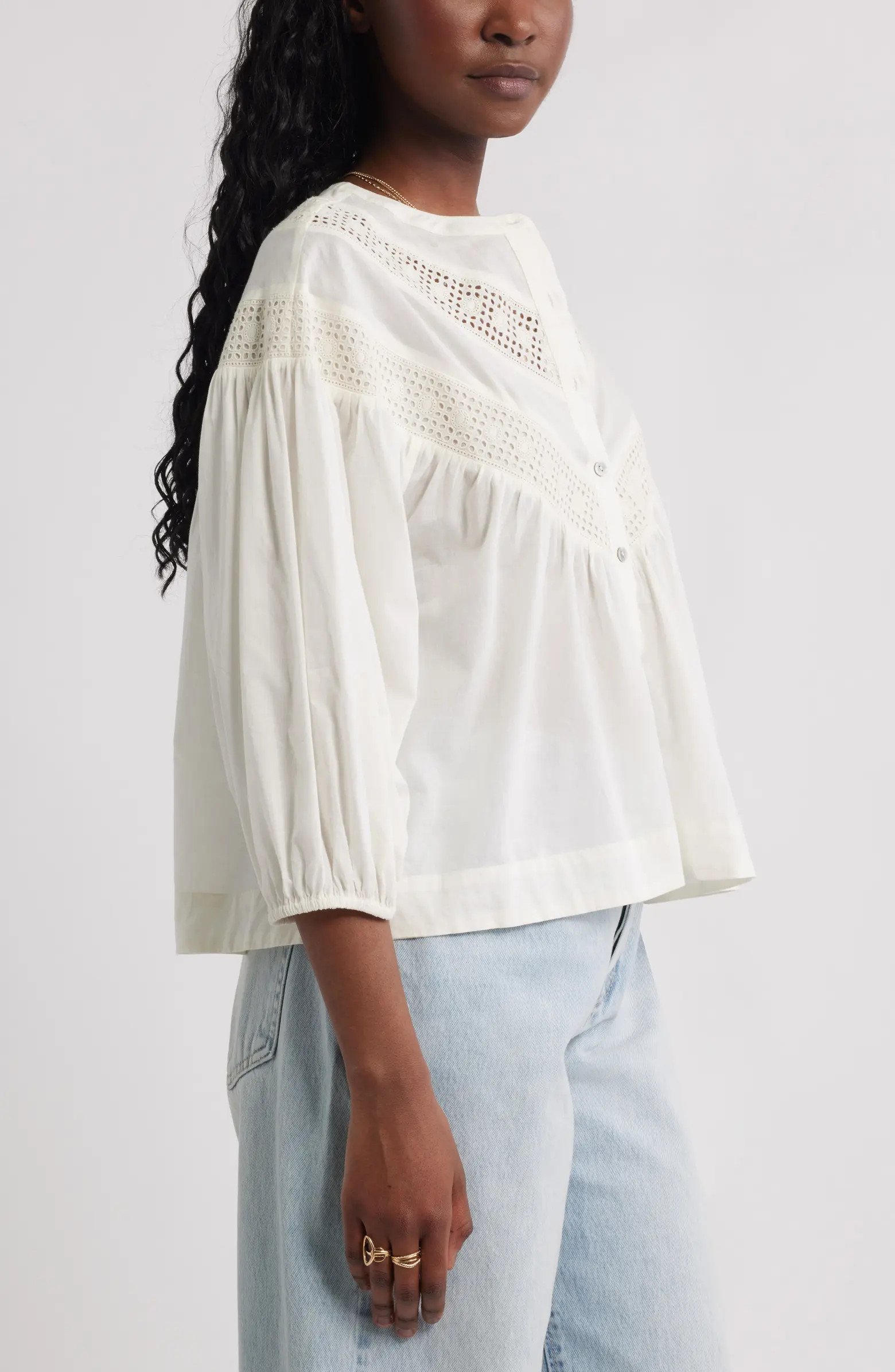 Lace Inset Woven Shirt | Nordstrom