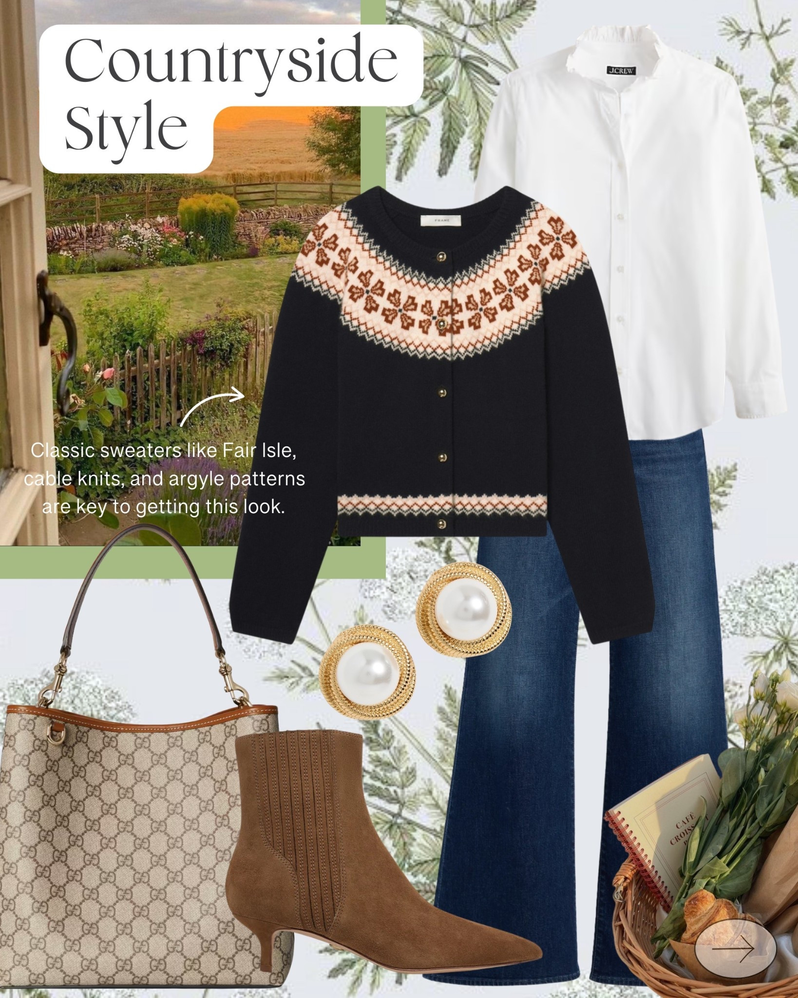 Classic sweaters like those by Fair Isle, cable knits, and argyle patterns are key to getting the countryside look! This trending style is reminiscent of an English retreat in the Cotswolds!

#LTKSeasonal #LTKStyleTip #LTKOver40