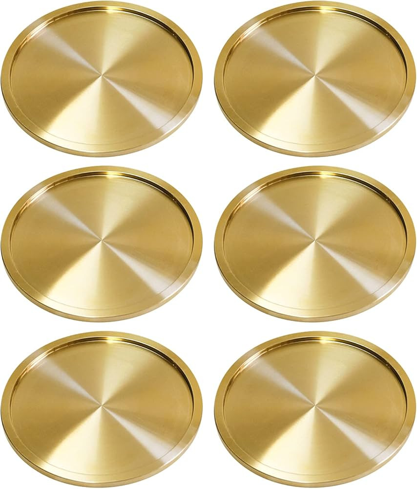 Heavy Brass Coasters for Drinks (6-Pack) - Solid Bronze Gold Coasters - Classy MCM Style Premium ... | Amazon (US)