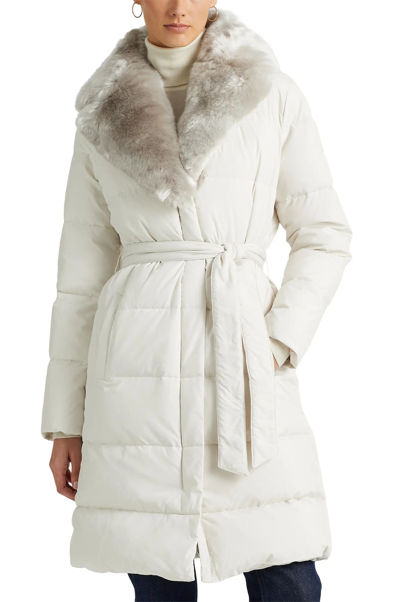 Lauren Ralph Lauren Belted Faux Fur Collar Down & Feather Fill Puffer Coat | Nordstrom | Nordstrom