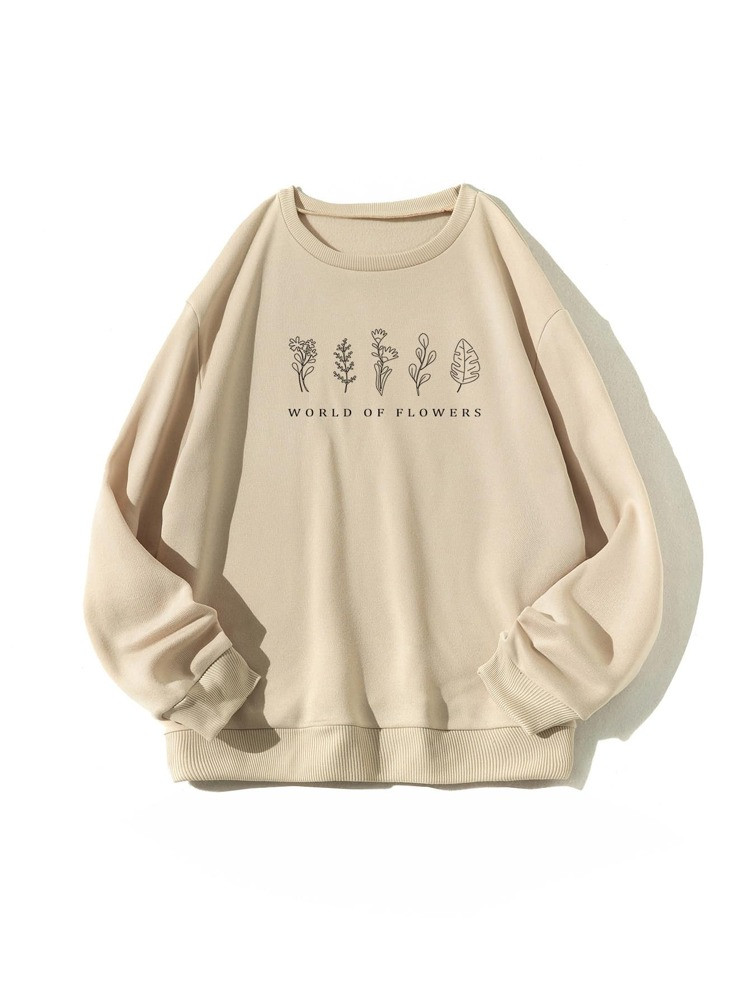 Floral & Slogan Print Round Neck Sweatshirt | SHEIN