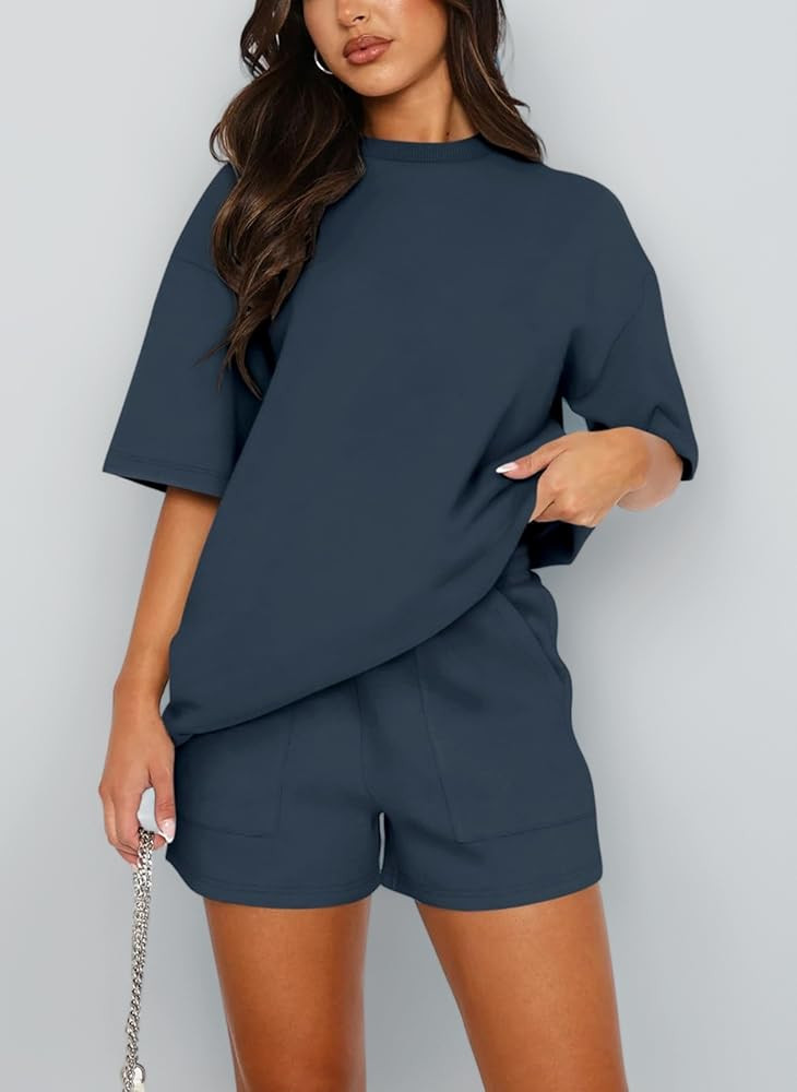 REORIA Women's Tracksuit Short Sleeve Crew Neck Plain Two Piece Leisure Suit Loungewear Outfit Jo... | Amazon (UK)