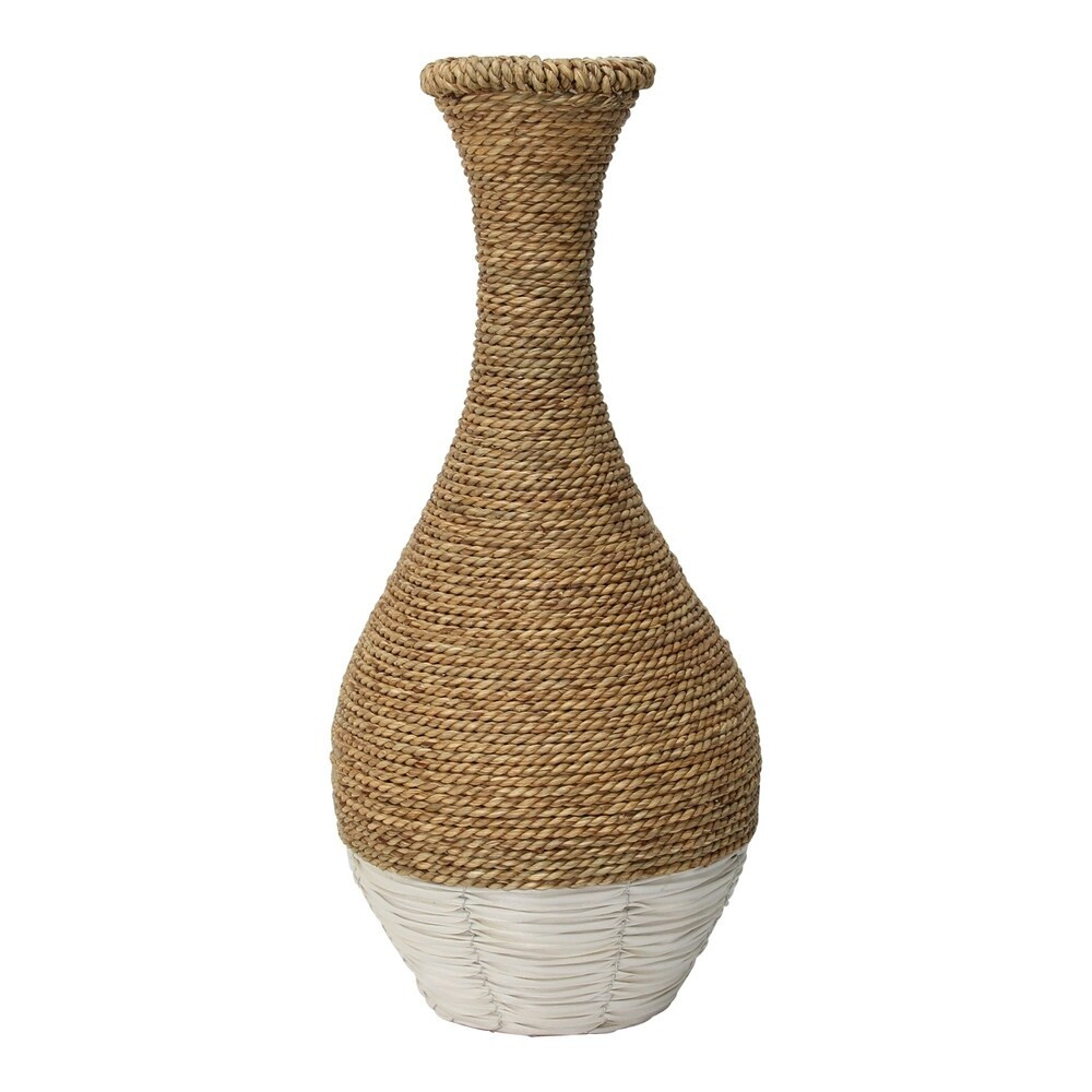 Stratton Home Decor Tan and White Woven Rattan Vase - 9.80 X 9.80 X 21.25 (Tan White - 9.80 X 9.80 X | Bed Bath & Beyond