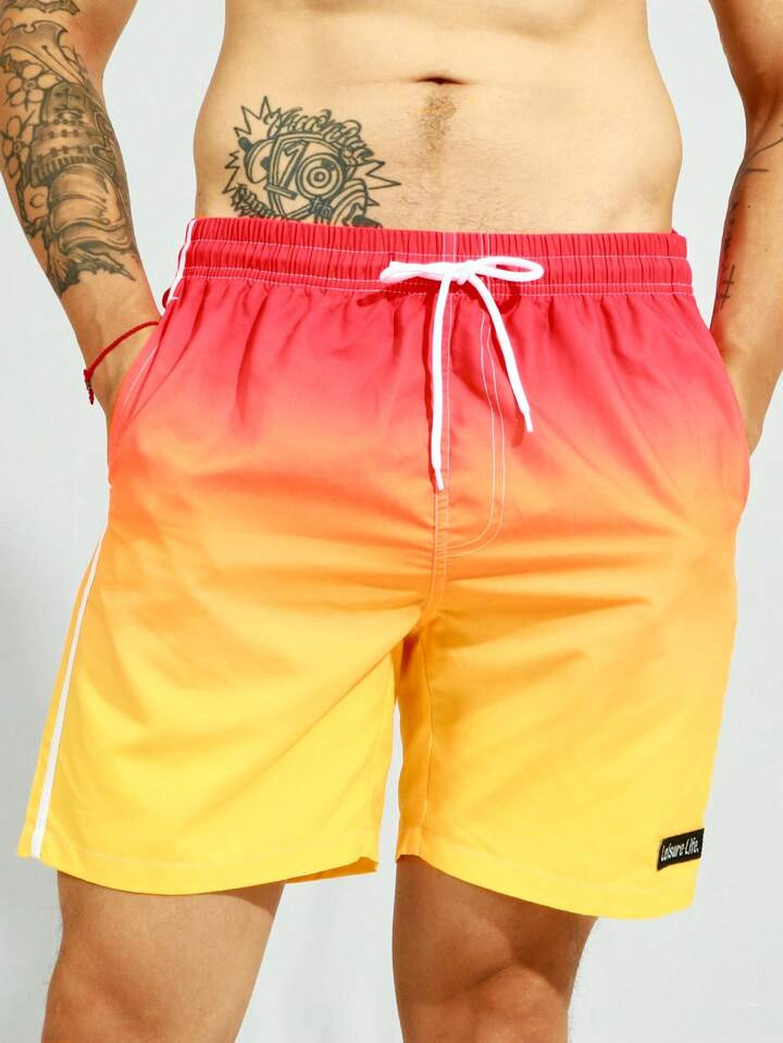 Manfinity Men Ombre Print Drawstring Waist Swim Trunks | SHEIN