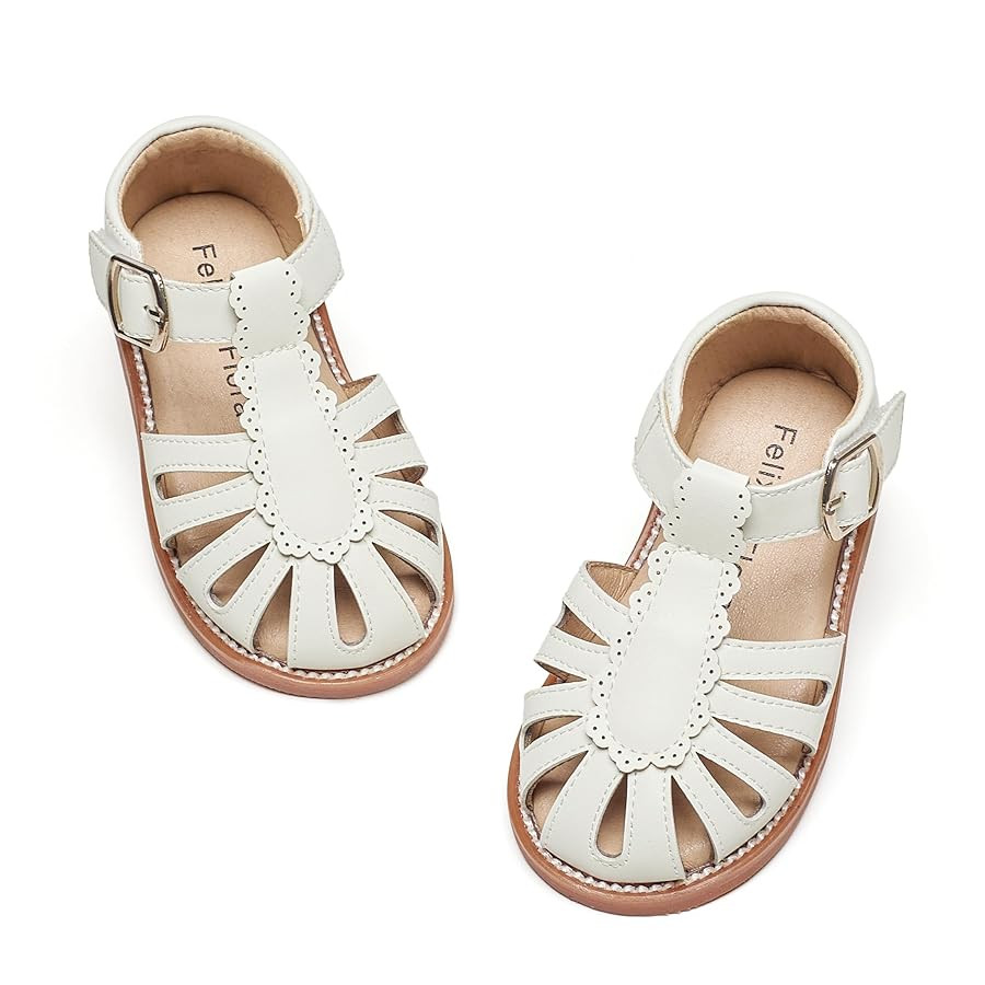 Felix & Flora Toddler Girls Sandals Soft Rubber Princess Flat Shoes Summer Flower Girl Shoes | Amazon (US)