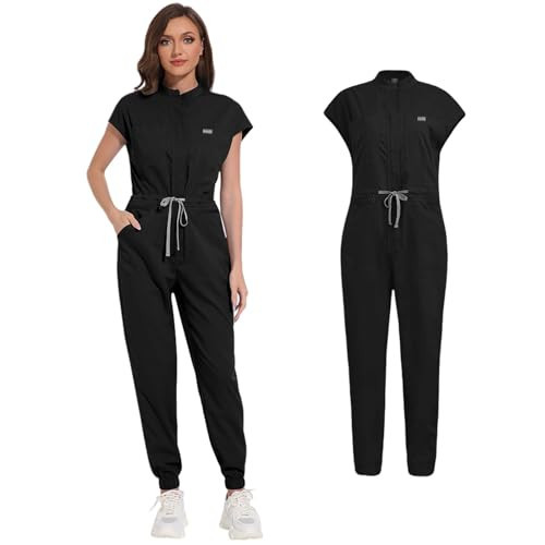 SOEDZUNG Women's Scrubs Jumpsuit - Soft Stretch Medical Scrub Set with Pockets, Comfortable Nurse & Doctor Workwear(Black,M) | Amazon (US)