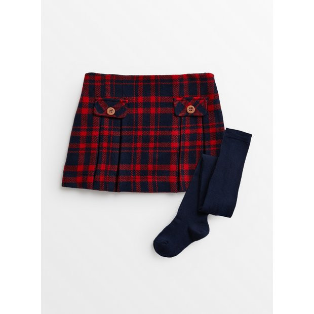 Buy Red Tartan Skirt & Tights Set 1-1.5 years | Skirts and shorts | Tu | Tu Clothing