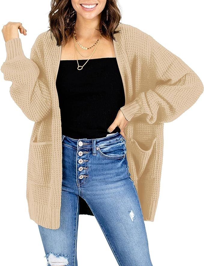 Misassy Womens Open Front Waffle Long Sleeve Lightweight Knit Cardigans Sweater Oversized Sweater... | Amazon (US)
