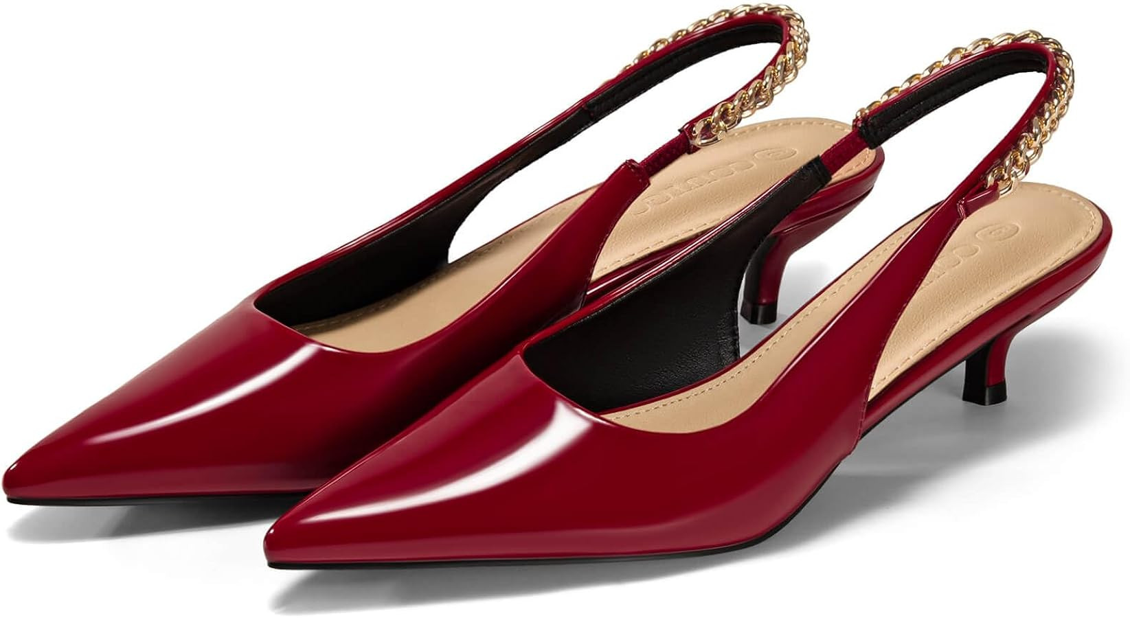 Coutgo Womens Slingback Kitten Heels Closed Pointed Toe Pumps Dress Work Shoes with Gold Chian | Amazon (US)