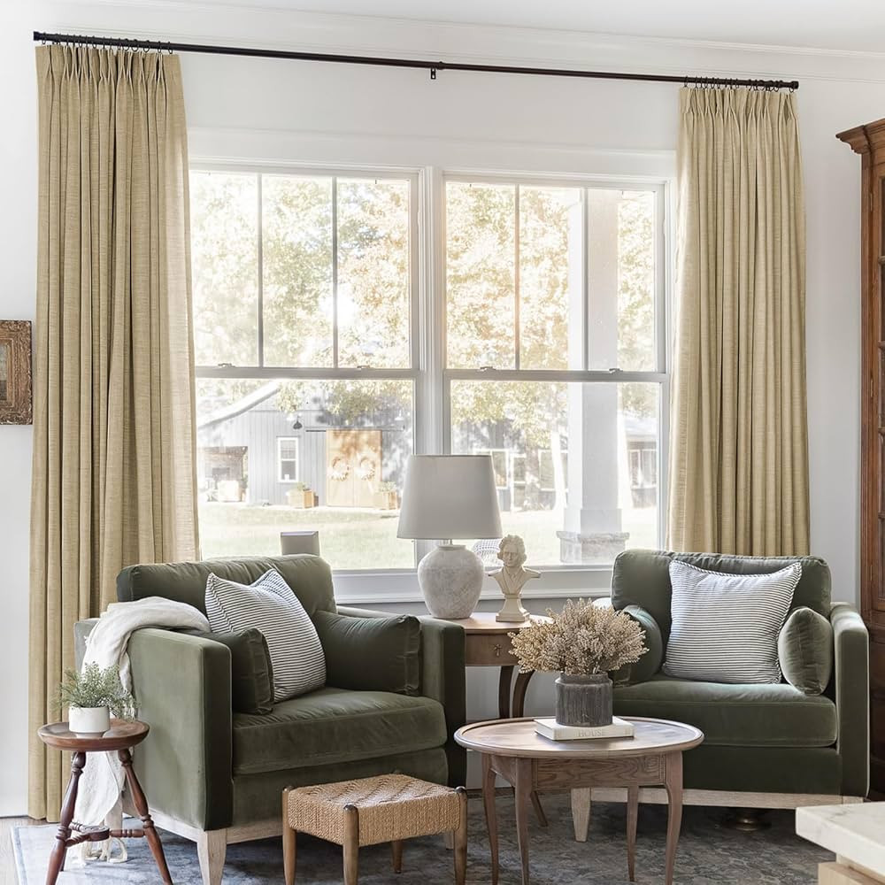 TWOPAGES 52 W x 96 L inch Pinch Pleat Unlined Light Filtering Drape Faux Linen Curtain Drapery Pa... | Amazon (CA)