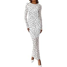 BTFBM Spring Dresses for Women 2026 2 Piece Set Long Sleeve Polka Dot Sexy Bodycon Mesh Dress and... | Amazon (US)
