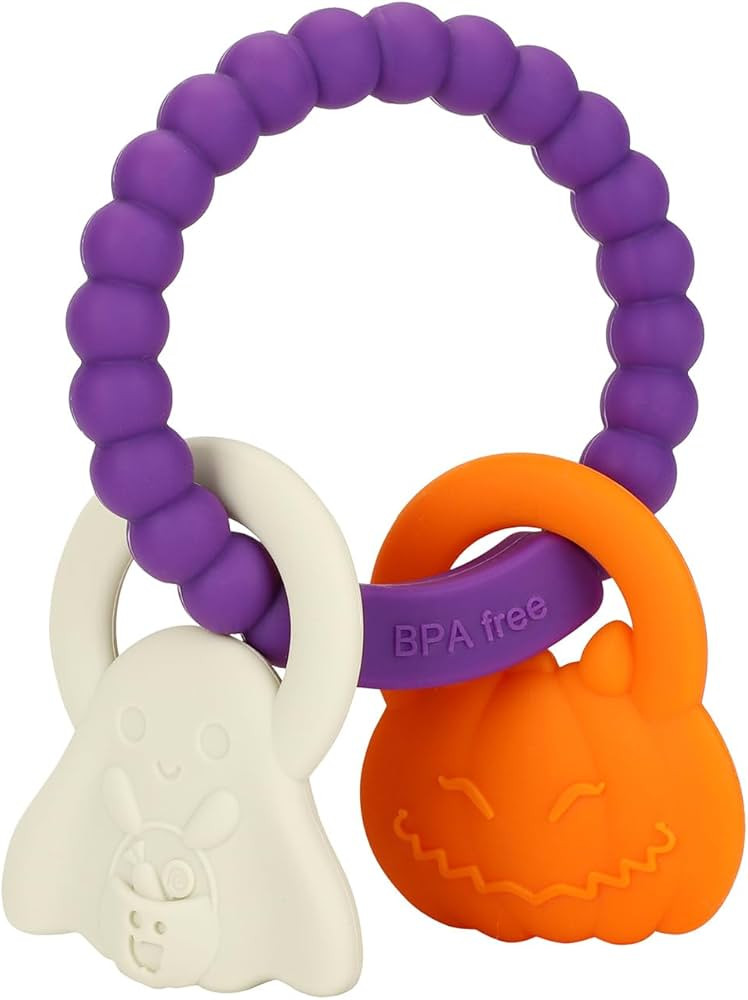 Silicone Teething Ring Toy, Halloween Baby Teether Toys with Rattles Pumpkin and Ghost, Sensory C... | Amazon (US)