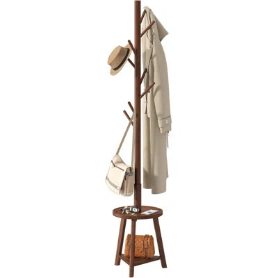 Coat Rack Freestanding Stand With 2 Shelves Bamboo Wooden Coat Tree Easy Assembly 8 Hooks Standing Jackets Hanger Hallway Office Floor Coat Stand Brow | Wayfair North America