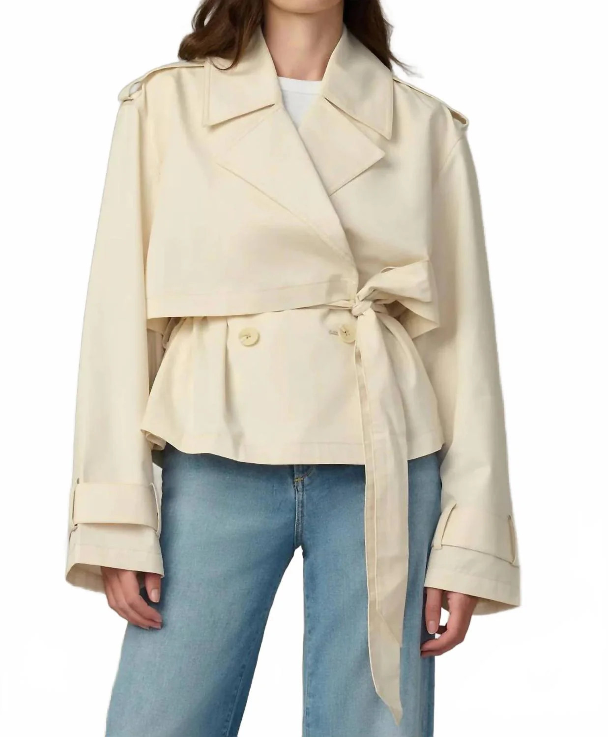 Liz Cropped Trench Coat In Ecru | Shop Simon
