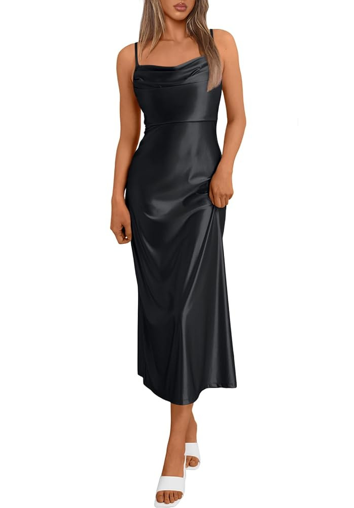 LILLUSORY Women Cocktail Summer Dresses 2025 Satin Silk Spaghetti Strap Backless Elegant Cowl Nec... | Amazon (US)