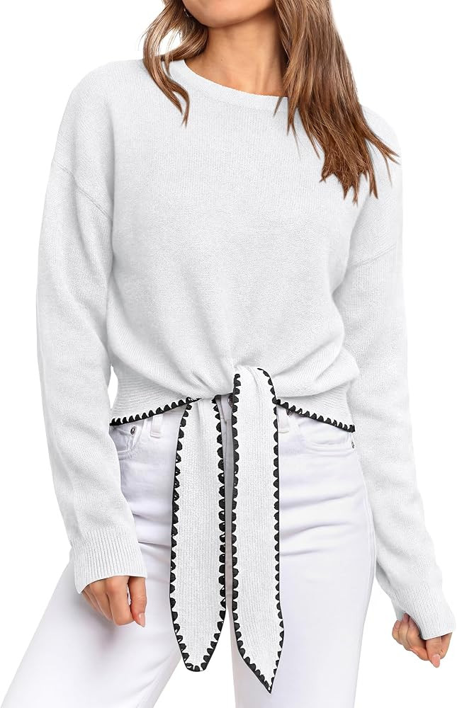 PRETTYGARDEN Casual Long Sleeve Strappy Sweaters for Women | Amazon (US)