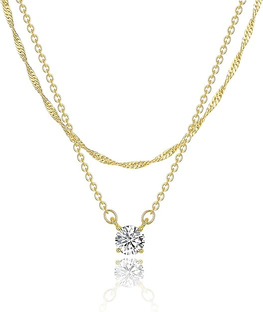 Tewiky Dainty 14k Gold Plated/Silver Cubic Zirconia Necklaces for Women, Simple CZ Jewelry Neckla... | Amazon (US)