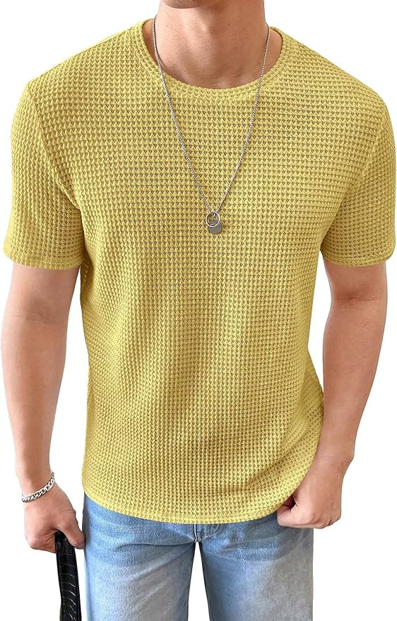 WDIRARA Men's Round Neck Short Sleeve Waffle Knit Tee Summer Casual T Shirt Tops | Amazon (US)